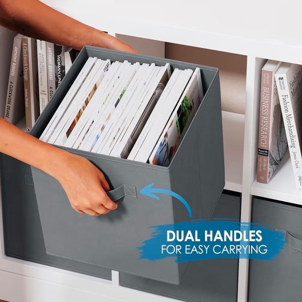 🔸️Gray Canvas Dual Handle Collapsible Storage Bin Set of 4 - Picture 3 of 12
